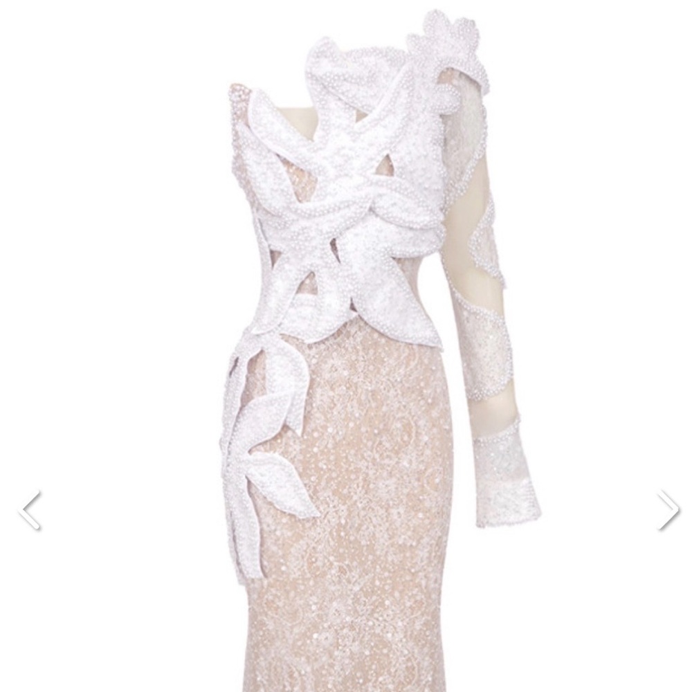 Stunning Sheer Floral Gown - White
